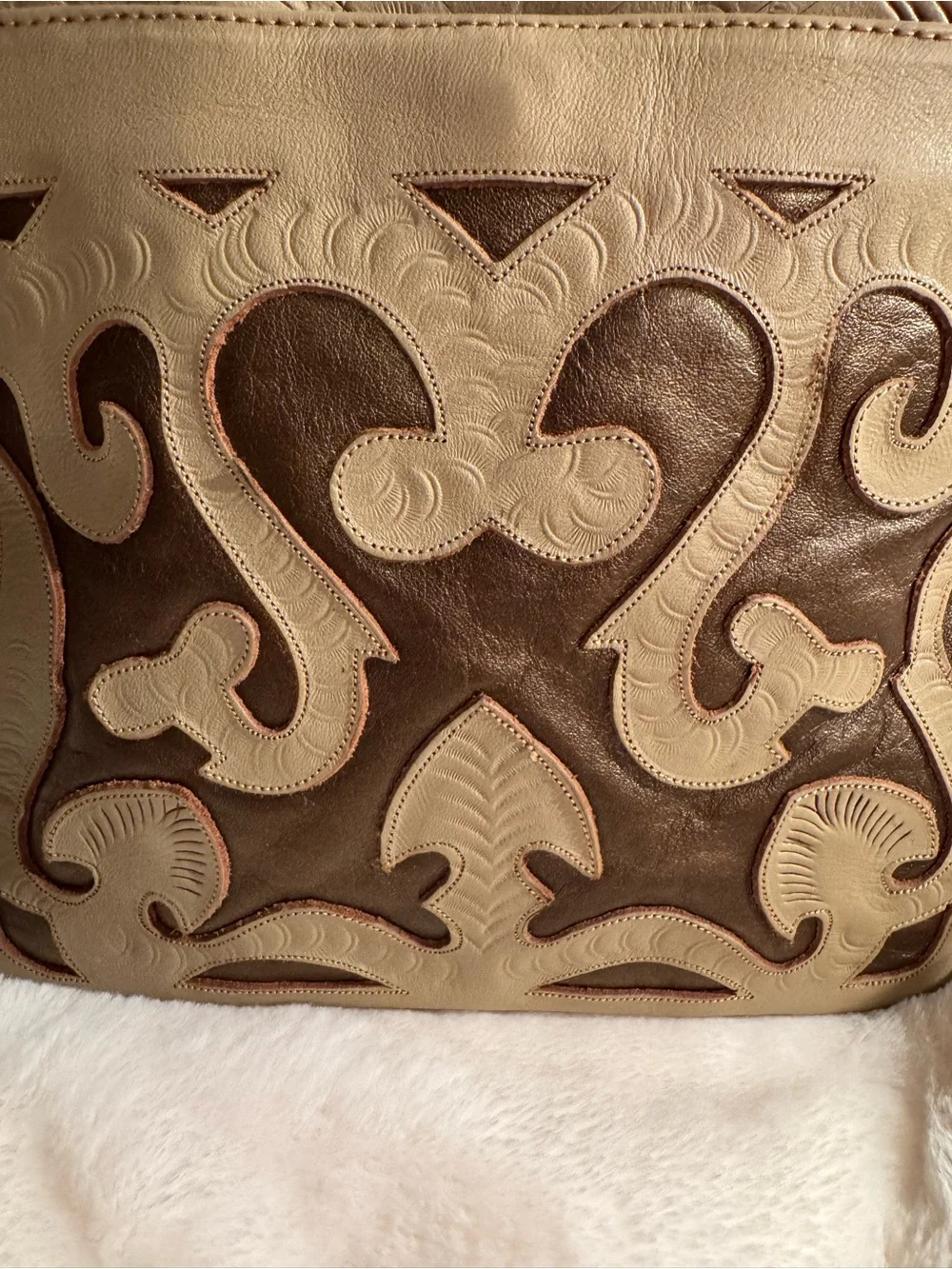 Labrado Leather in Beige and Brown - crossbody Embossed Leather Design - Picture 13 of 15